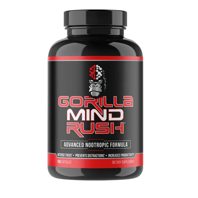 Gorilla Mind Rush Advanced Nootropic Formula - High Potency Sports Performance Supplement, Sugar-Free Brain Health & Energy Support, Lead-Free Adrenergic Capsules for Adult Gym Use, 150 Capsules (30 Servings)