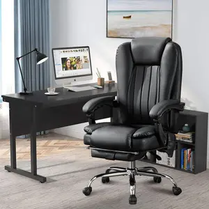 Big and Tall Massage Office Chair 500 lbs Capacity Heated 6 Vibration Points Adjustable Footrest PU Leather Ergonomic Home Desk Chair