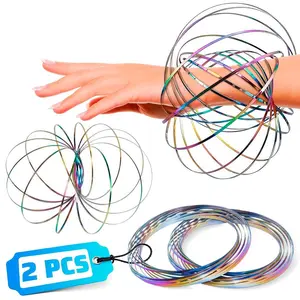 2 Pcs Flow Ring Spinner Ring Arm Toy - 5.1" Color - Changing Fidget Flow Toy with a Pleasant Smooth Surface, Easter Basket Stuffers Addition - Entertaining Geometric Magic Bracelet with Calming Effect