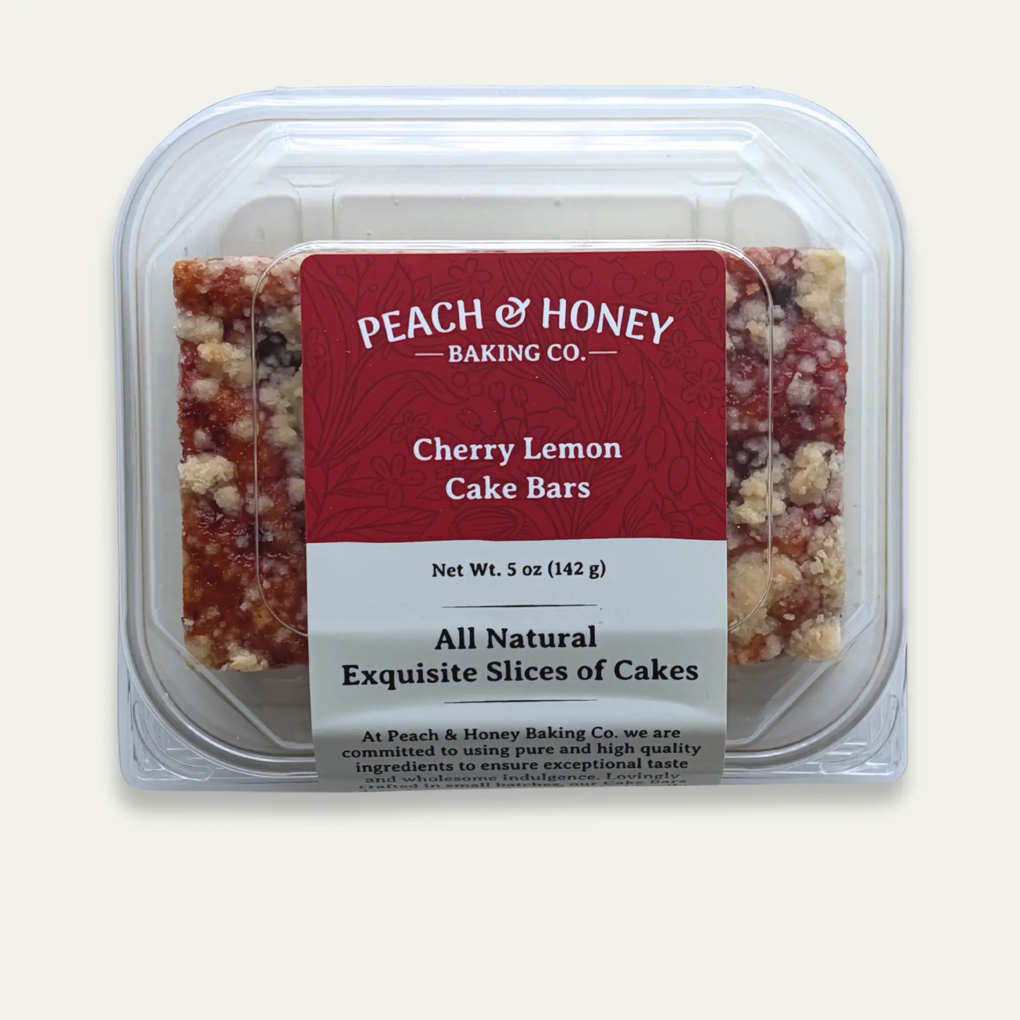 Delicious Cherry Lemon Cake Bars by Peach & Honey Baking Co. - Soft-Baked Dessert Bars - Tart Cherries with Lemon Almond Cake Base, Almond Streusel Topping, Bright Flavor, Balanced Sweetness