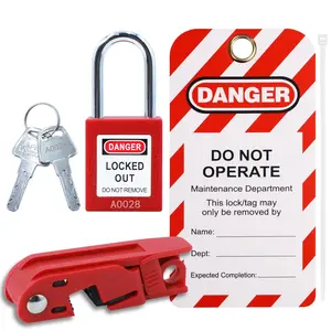 Circuit Breaker Lockout Device for 110-240V Standard Single/Double Toggle Electrical Panels - OSHA Compliant Red Lockout Padlock with Lockout Lock, Lockout Tag, Circuit Breakers, 2 Key