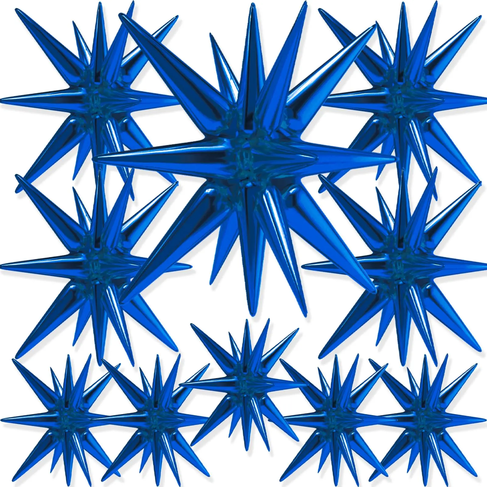 PartyWoo Navy Blue Metal Star Foil Decorative Balloons - 10pcs Assorted Sizes with 42/27/22-in Explosion Spike Mylar Pieces for Birthday, Gender Reveal Decorations (Birthday Theme Incl.), Decorative Balloons Balloons, Foils Balloons