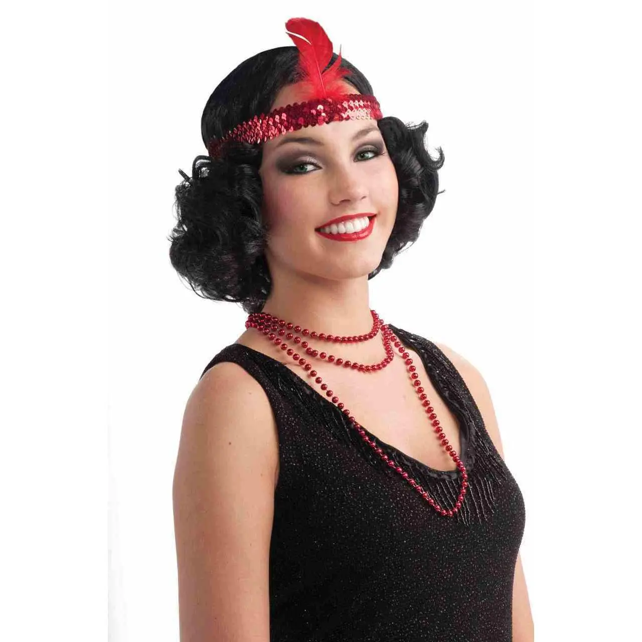 Flirty Flapper Wig with Feathered Headband - Black