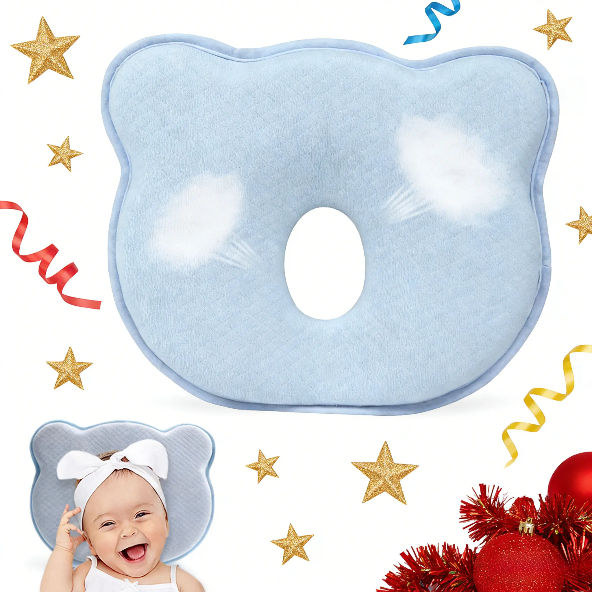 Unisex Genuine Silicone Newborn Baby Nap Pillow - Premium Memory Foam, Soft, Breathable, Flat Head Correction, Side Sleeping Prevention, Machine-Washable, Head & Neck Support, Travel-Ready Baby Item, Baby Items Crib Padding For Sides Crib Sleeper