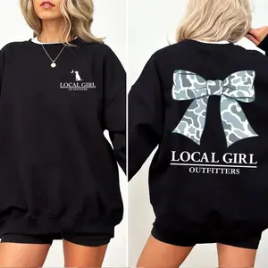 Local Girl Camo Bow 2-Side Sweatshirt, Unisex Graphic Tee for Trendy Summer, Womenswear Cotton Fabric, Gift For Her, Apparel Made In The USA	