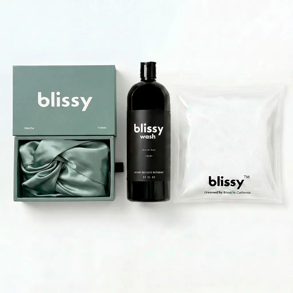 Blissy Silk Bonnet – Complete Care Kit – Blissy Wash + Mesh Bag – 100% Mulberry Silk