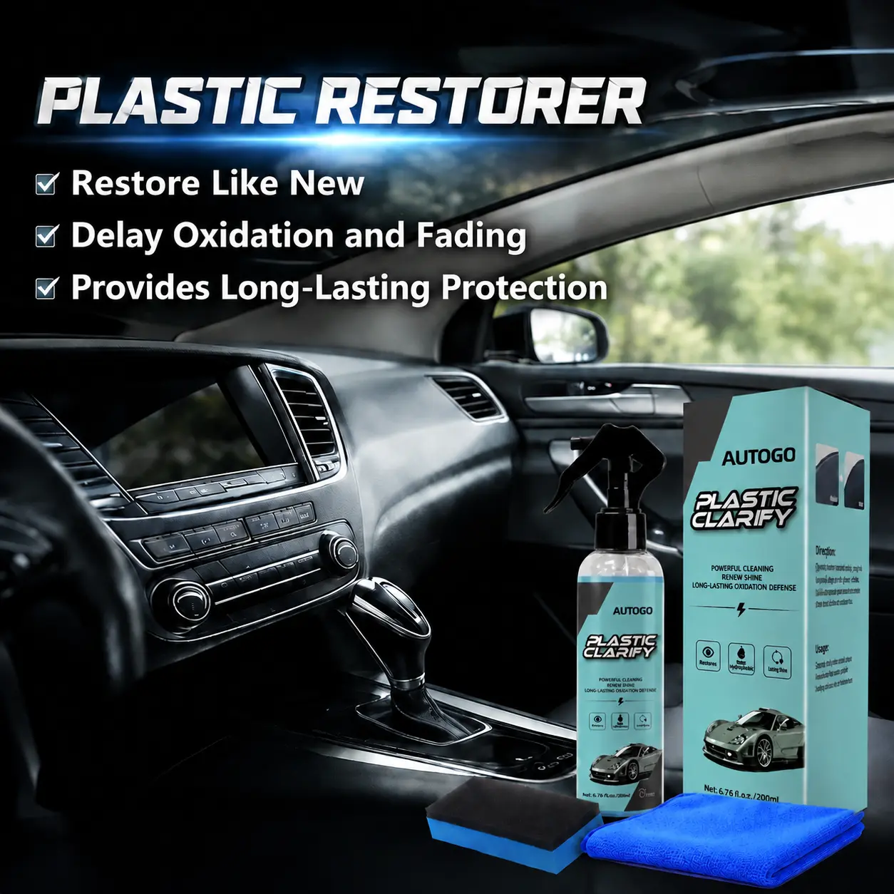 AUTOGO Waterless Spray Wax - Car Interior Conditioner, Leather Cleaner, Rubber & Plastic Surface Protectant, Long Lasting Ceramic Coating Shine, Car Detailing, DIY Auto Care Solution