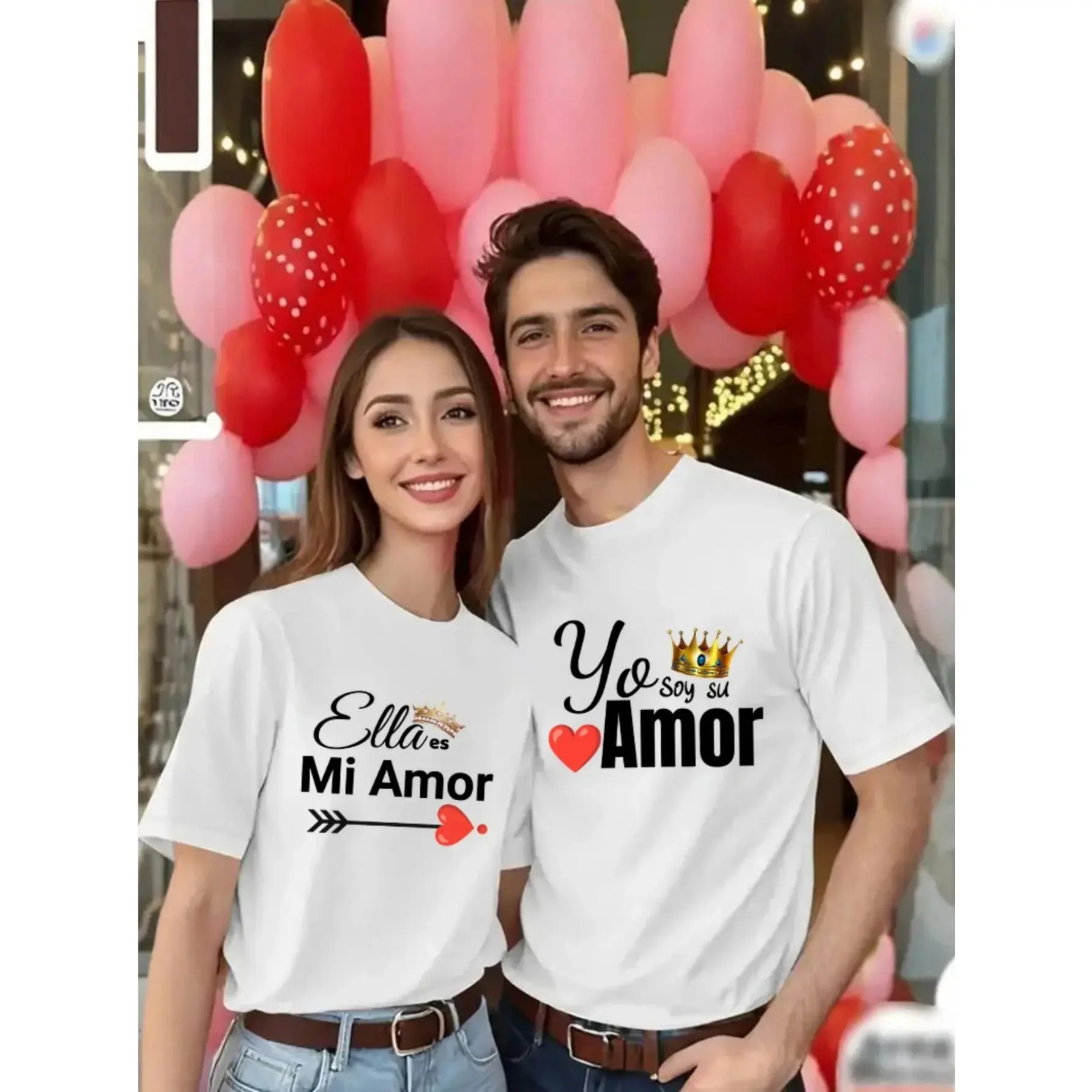 Matching Couple T-Shirts - His & Hers Casual Soft Comfortable Fitted Cotton Short-Sleeve Round Neck Beige Tops with Romantic "Yo te amo, Mi Amor" Print, Durable Fabric, Machine Washable, Ideal for Anniversary, Valentine's Day