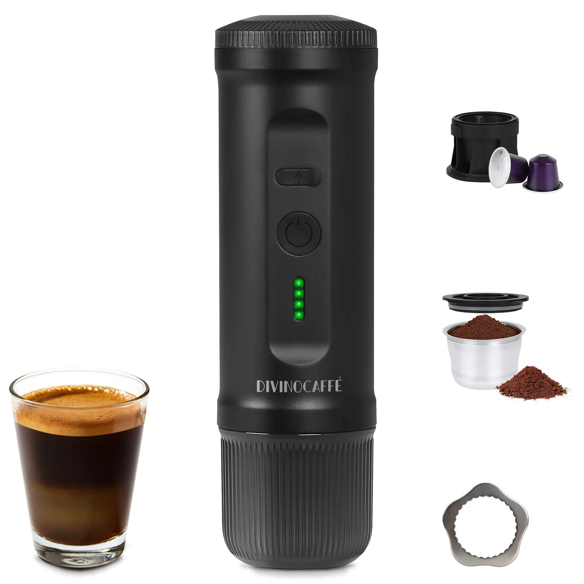 Mini Portable Heated Coffee Machine - Dual-Use for Nespresso Capsules & Ground Coffee, Camping Travel Essential Kitchen Appliance