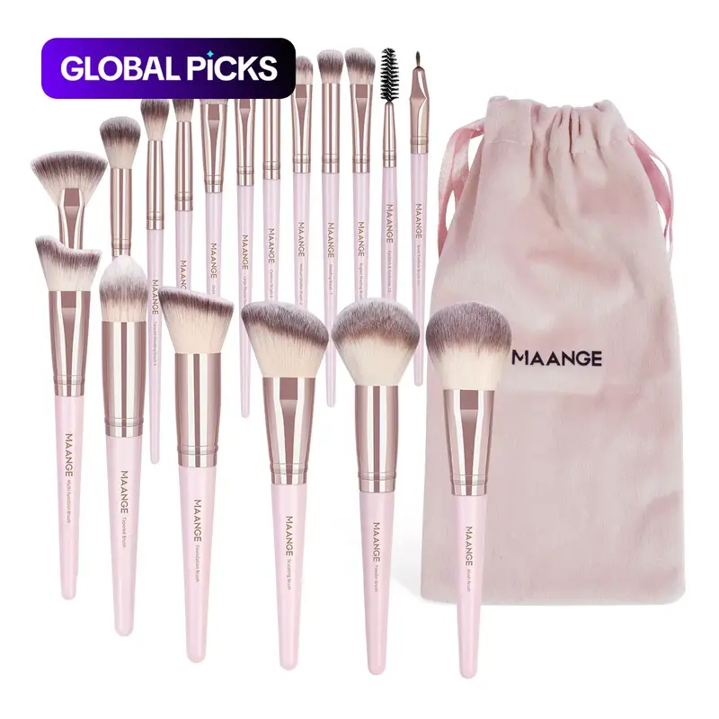 Professional Makeup Brush Set with Drawstring Bag, 18-Piece Soft Synthetic Brushes for Foundation, Powder, Concealer and Eyeshadow, Beauty Brush Set, Brush Kit #GLOBAL PICKS