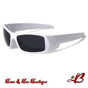 B&B Ghost Ridaz Logo Free Shades: Glacier White Glossy Frame Super Dark Tint Sleek Rectangular Lens Sporty Wrap-Around Sunglasses Modern Aesthetic Sport Shield Gorpcore UV400 Protection Biker Eyewear High Quality Unisex Sunglasses