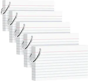 250 Count White Index Cards 3x5 Inch with Key Ring, 180gsm Heavyweight Flash Card (50 Sheets Each), Durable & Portable Note Taking for Students, Teachers, Study Note Cards for Office Home School