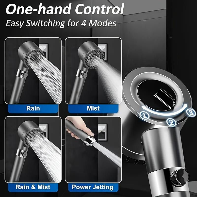 Metal Handheld High-Pressure Massage Shower Head - 3-Setting 4-in-1 Removable Design with Adjustable Spray, 47 in Upgraded Reinforced Thick Hose, Mounting Bracket and 5 Filter Cartridges, Handheld Head