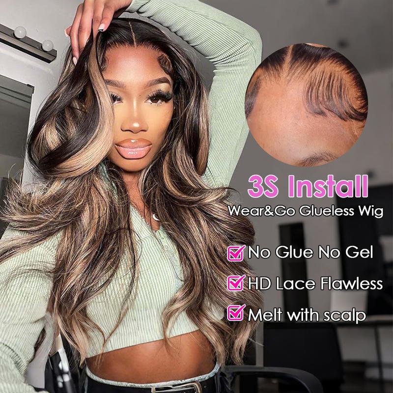 Cynosure 1B/27 Highlight Body Wave Wig 8x5 Glueless Wear Go Human Hair Wig Pre Cut HD Lace Wig Beginner Friendly