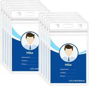 10 Pack Extra Thick ID Card Name Badge Holder Heavy Duty  Clear Plastic PVC Vertical Sleeve Pocket Resealable