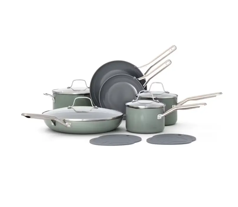 Calphalon Ceramic Nonstick 12-Piece Cookware Set, Silver Ash