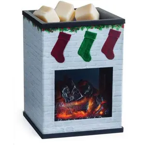 Fireplace Wax Warmer with NP5 Bulb 8.8"x4.6"x4.6" Ceramic Design 3 ft Cord No Flame Safe Home Fragrance Warmer with LED Glow and Christmas Stockings