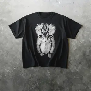 Sad Kitten Meme Standing Cat T-Shirt, Funny Meme Cat Graphics Tee , Full Size And Color , For Men And Women