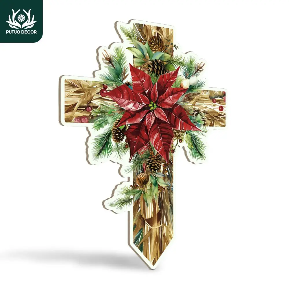 Garden Decoration, Christmas Flowers & Pine Cones & Pine Branches Element Outdoor Stake Garden Decoration, Ground Stake for Farmhouse Garden Lawn Patio