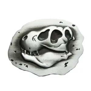 Antique Brushed Silver Dinosaur Bone Fossil Belt Buckle