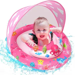 ZIZZ Baby Pool Float with Canopy - 2025 New Inflatable Baby Swim Float with UPF50+Sun Protection, Baby Infant Pool Float with Toy Play Console Adjustable Seat for Toddler Kids Aged 6-36 Months