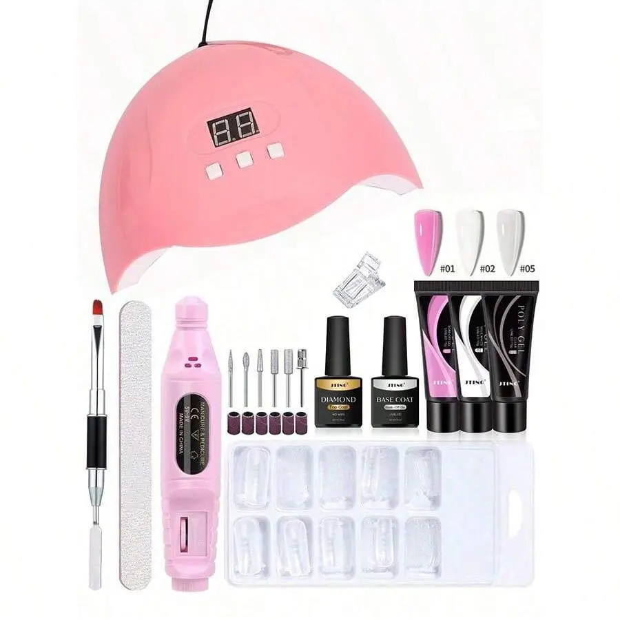 Professional Nail Art Tool Set, 1 Set Nail Extension Gel with UV Nail Lamp & Accessories, Nail Art Kit for Women & Girls, DIY Manicure Accessories, Polygel Nail Kit, Gel Kit with UV Light
