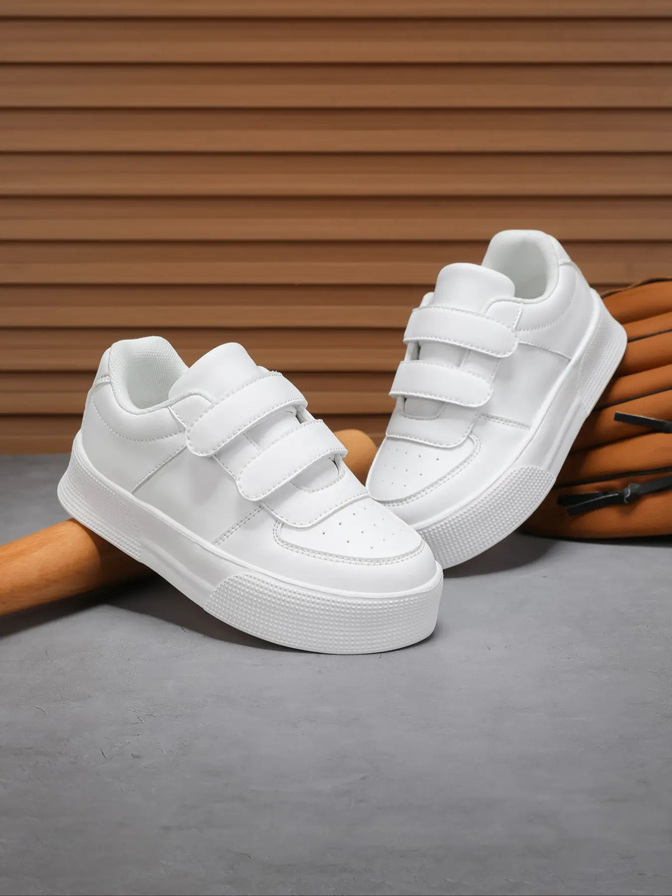 Plain Casual Low Top Sneakers, Dual Velcro Closure Trendy Boy Trainer Shoes, Lightweight Comfortable All-Season Outdoor Walking Shoes