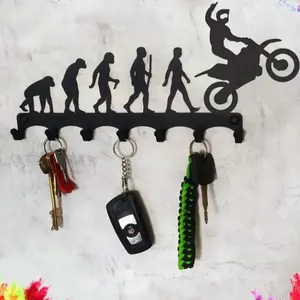 Motorcycle Themed Wall Mount Key Holder with Metal Hooks Vintage Bike Decor for Home Garage Man Cave Entryway Storage