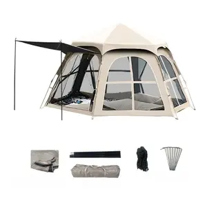 2-in-1 Portable Hexagon Tent & Canopy - UV Protection, Waterproof Oxford Fabric for Outdoor Camping and Picnics, Khaki