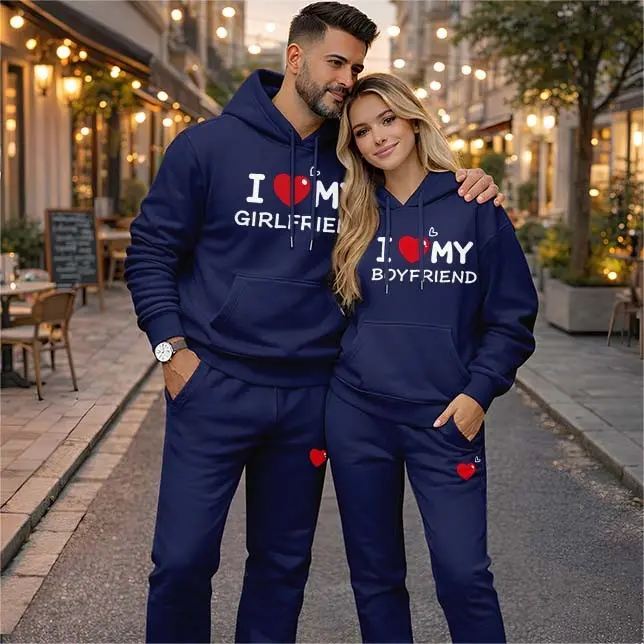 Men's 2-Piece Loose-Fitting Hoodie and Pants Set - 100% Polyester Long Sleeve Minimalist Letter Print Hoodie, Drawstring Sweatpants, Comfy Couple Print Casual Menswear, Machine Washable