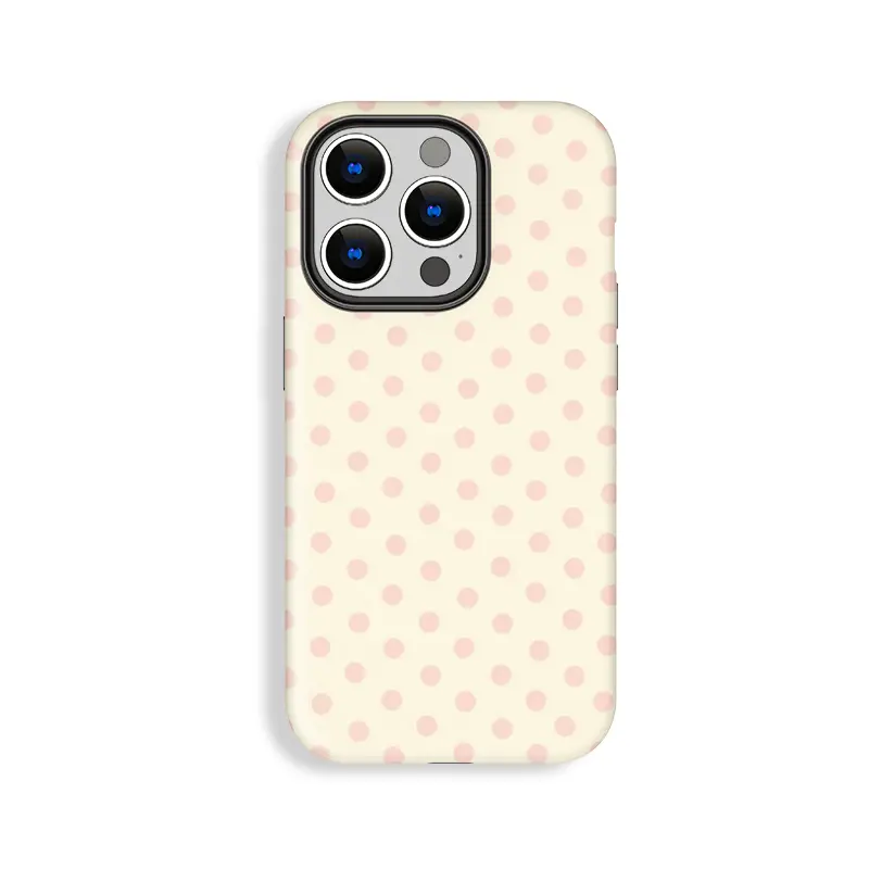 Cute White-Base Pale Pink Polka Dot Polycarbonate Cellphone Case - Durable, Shockproof Shell for iPhone 11/12/13/14/15/16/17 Pro, ProMax, Plus, Multi-Model Protection Accessory