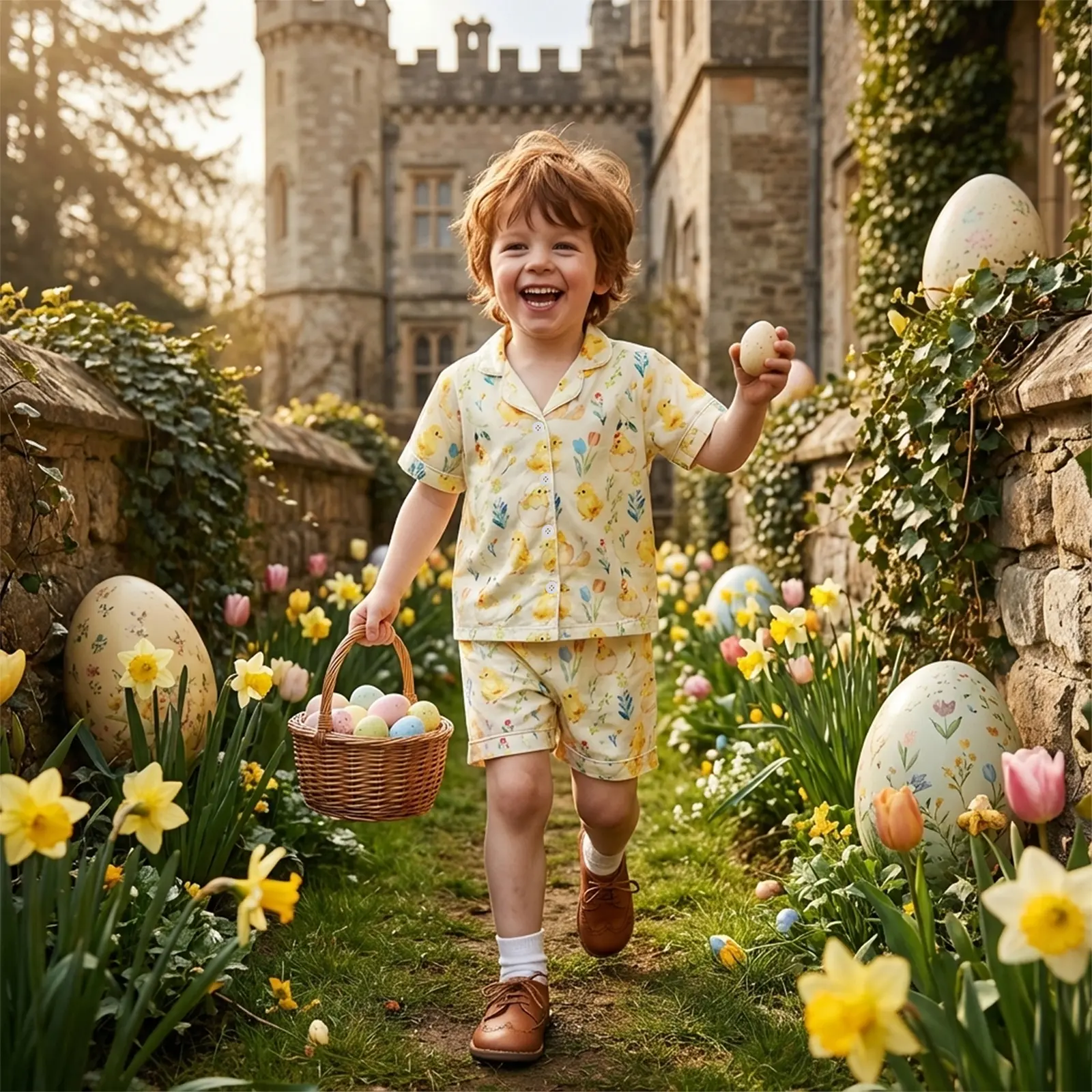 Easter Kids Boys Pajamas Set, Lamb Chicken Print Short Sleeve Tops with Shorts Sleepwear Loungewear, 4 - 5 Years, 12-18 Months, 2-3 Years, Cold Wash
