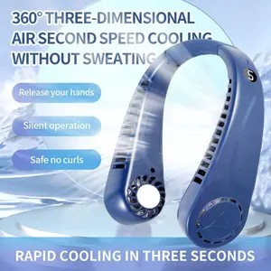 Portable Mini Blue Neck Fan Cooling Air Cooler Little Electric Air Conditioner