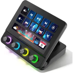 Macro Pad,10-Key LCD Shortcut Keyboard with 4 RGB Knobs & TouchBar - Programmable Streaming Deck for OBS, YouTube, Gaming & Office (PC/, USB-C)