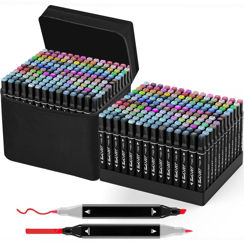 168pcs/ Colors Artist Markers Pens Set, Dual Tips Chisel & Fine Sketch Art Markers, Art Supplies Kit For Adult Coloring Book Color, Painting, Drawing, Blending And Sketching