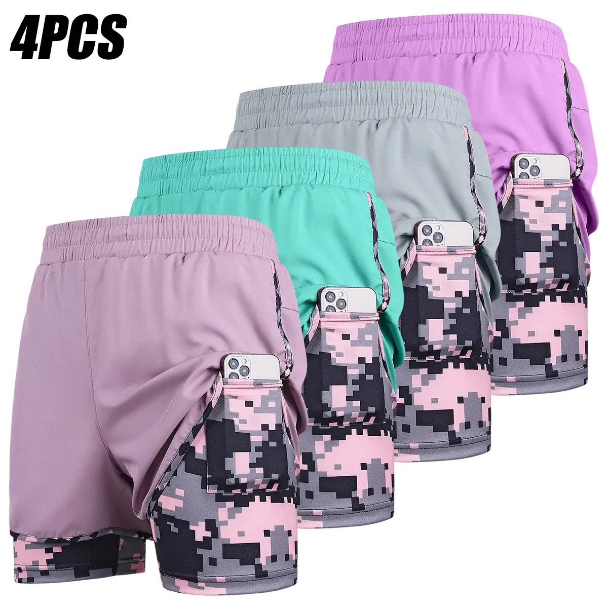 Women's Fashion Polyester Quick-Dry Breathable High-Stretch Tie Drawstring Athletic Shorts, Double-Layer Camouflage Lining, Anti-Exposure Design, Loose Fit for Fitness, Running Women's Fashion Polyester Quick-Dry Breathable High-Stretch Tie Drawstring Athletic Shorts, Double-Layer Camouflage Lining, Anti-Exposure Design, Loose Fit for Fitness, Running