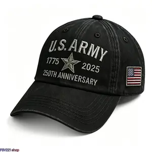 Unisex Adjustable U.S. Army 250th Anniversary Dad Hat - 3D Embossed Logo, Vintage Washed Cotton Twill, Patriotic American Flag Patch Baseball Cap