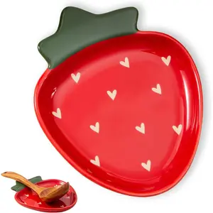 Ceramic Strawberry Spoon Rest, Red Utensil Holder, and Cute Spatula Rest for Kitchen Counter & Stove Top - Easy to Clean, Dishwasher Safe (Red Strawberry)