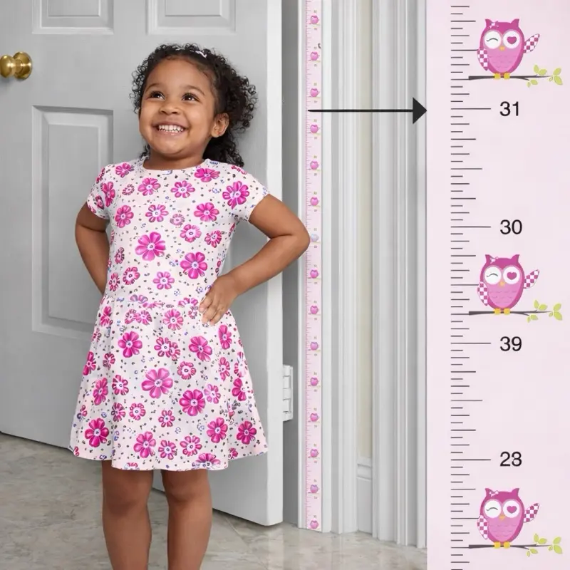 Mom Approved Child Growth Chart Fits in Door Jamb Removable Self Adhesive 72 x 1.25 Inches Pink Owl