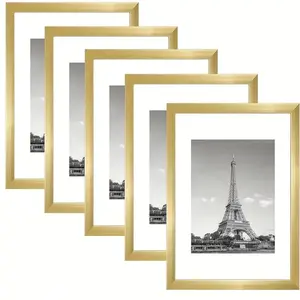8.5x11" Picture Frame Set of 5 Golden Finish Wall Gallery Photo Frames for Displaying Pictures in Style Easy Installation & Versatile Design