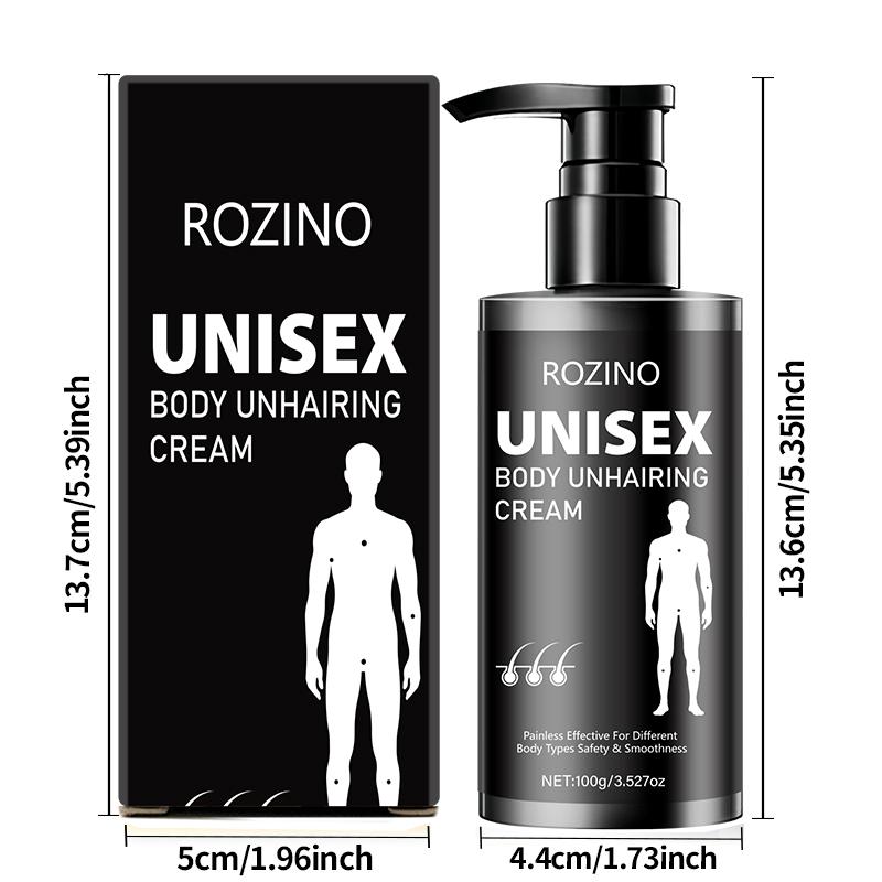 Rozino Body Hair Removal Cream 100g, Black Push Tube, Easy Apply for All Skin Types