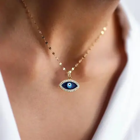 Women's Demon Eye Design Pendant Necklace, Dainty Necklaces, Stainless Steel Jewelry for Party, Daily Decor for Girl, Trendy All-match & Exquisite Jewelry for Birthday Gift, Elegant Rhinestone Necklace, Decorative Shining Necklace