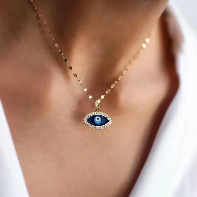 Women's Demon Eye Design Pendant Necklace, Dainty Necklaces, Stainless Steel Jewelry for Party, Daily Decor for Girl, Trendy All-match & Exquisite Jewelry for Birthday Gift, Elegant Rhinestone Necklace, Decorative Shining Necklace
