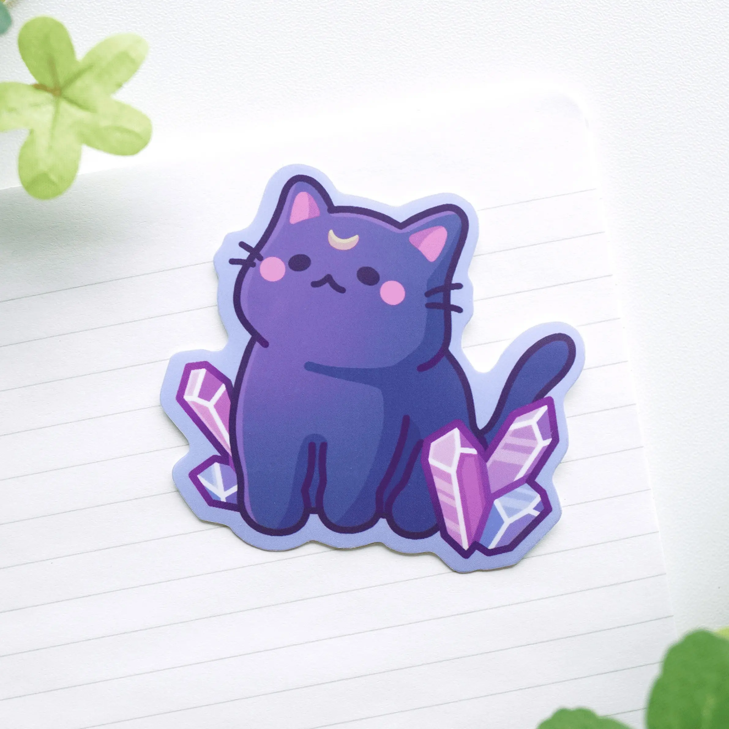 Cat Crystals Sticker, Crystal Black Cat, Witchy Stickers, Moon Cat, Cat Lovers Gift Stickers, Animal Lovers Gift, Laptop, Notebook Funny  Stickers