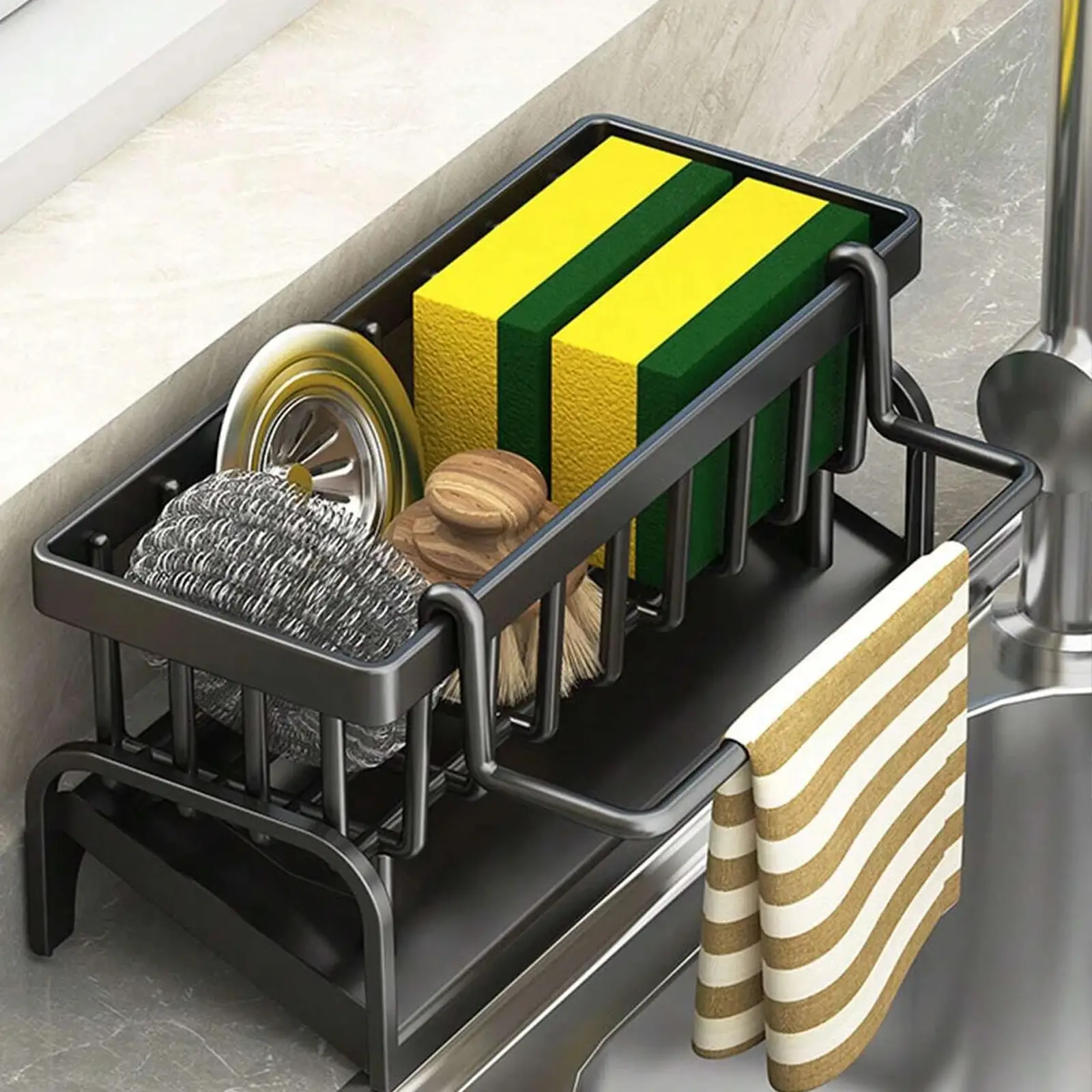 Sink Drain Rack, Kitchen Metal Sponge Drain Holder, Multifunctional Storage Rack for Home, Storage Organizer, Kitchen Essentials & Accessories