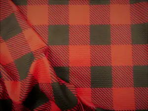 Bullet Printed Liverpool Textured Fabric Stretch Buffalo Plaid Red Black R27