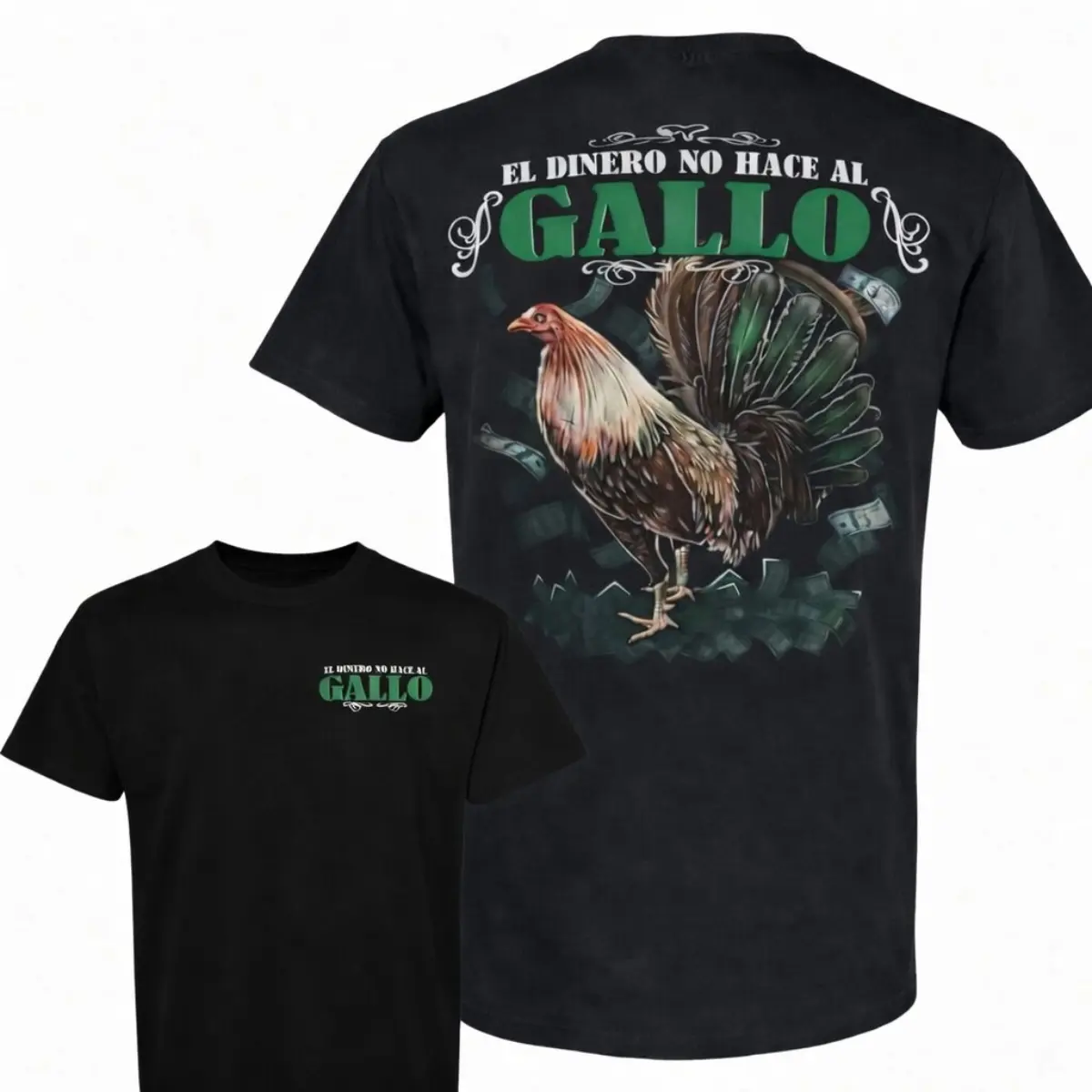 El Dinero No Hage al Gallo T-Shirt – Full Color Graphic Gallo Tee, Spanish Quote Shirt, Casual Streetwear Unisex Top, Vintage Mexican Streetwear Unisex Shirt, Gift For Rooster Lovers