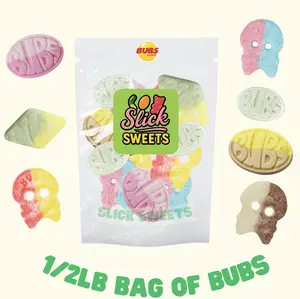 Bubs 1/2lb Authentic Swedish Foamy Soft Candy Skulls Ovals Classic Nostalgic Treats Sweet Delight Banana Sour Tutti Frutti Bubblegum Flavor Bonbon Snack