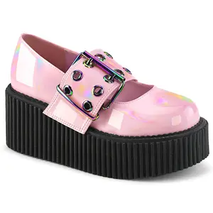 Demonia Women's Creeper-230 Baby Pink Holo Patent Creepers Flatform Platform
