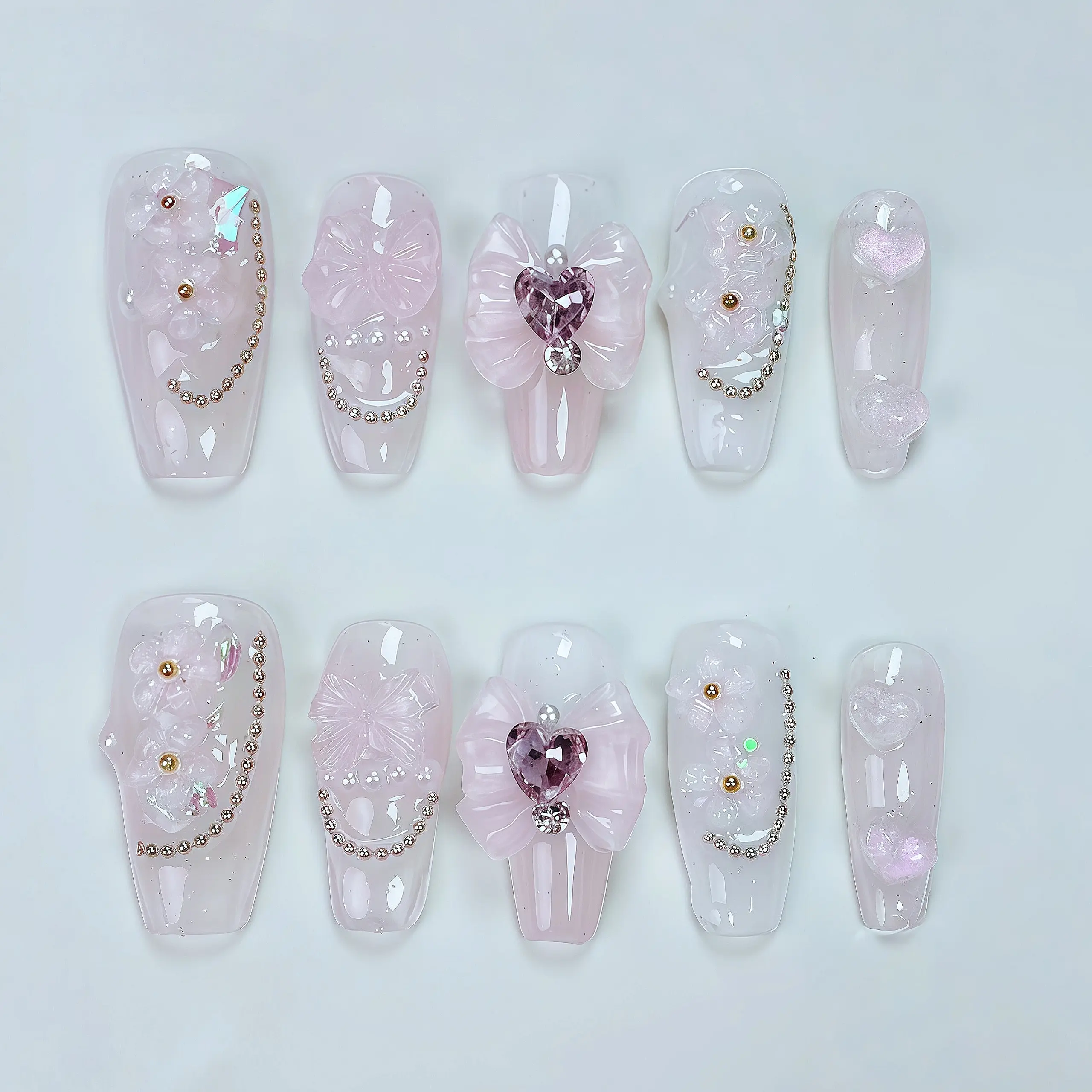 Handmade Press On Nails Kit, Reusable Soft Gel Ballerina Nails with French Tip & Bow Accent for Women and Girls, Manicure At Home, Decorated Nails